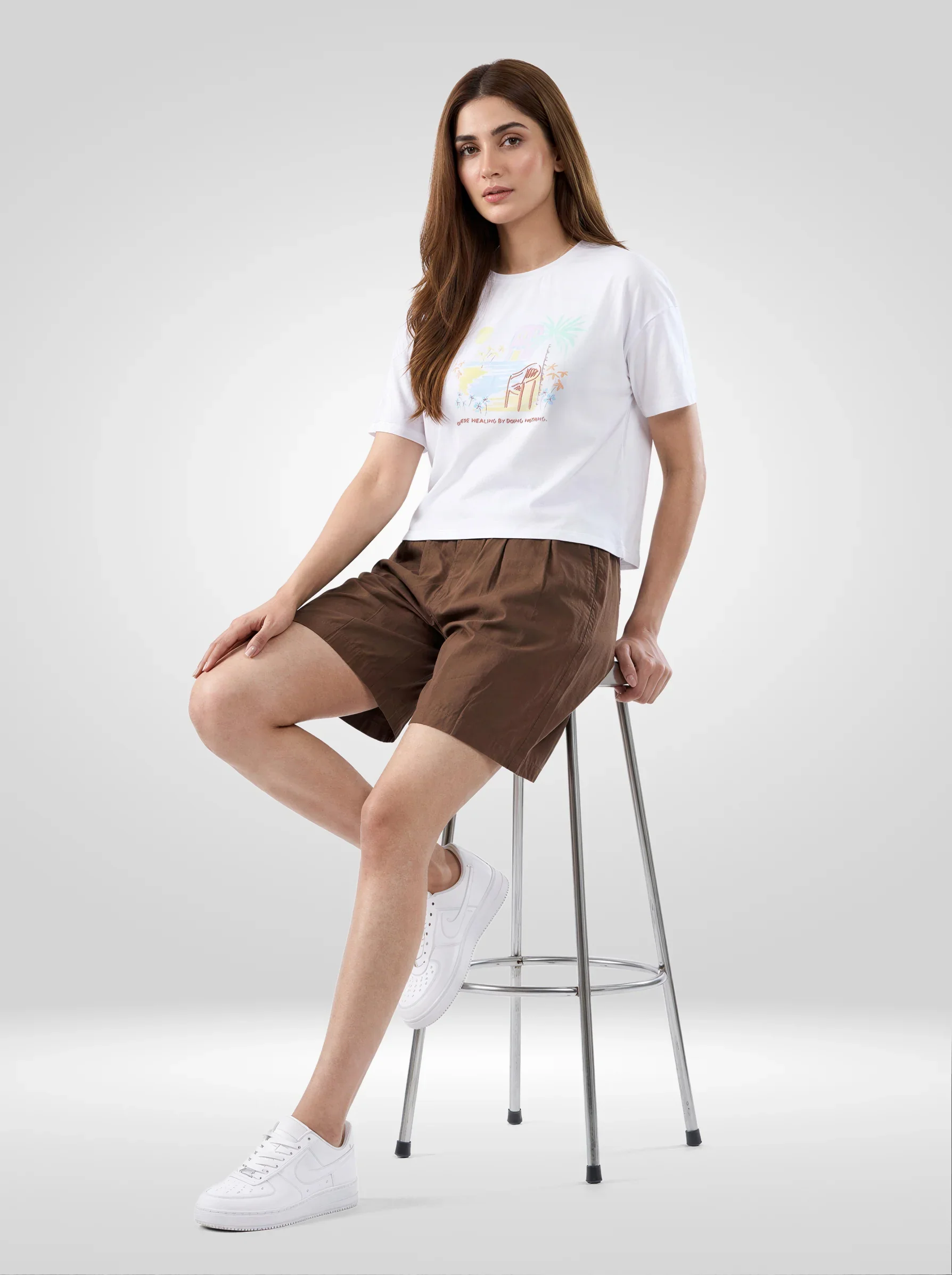 Women T-Shirt Graphic White Boxy Fit - Image 2