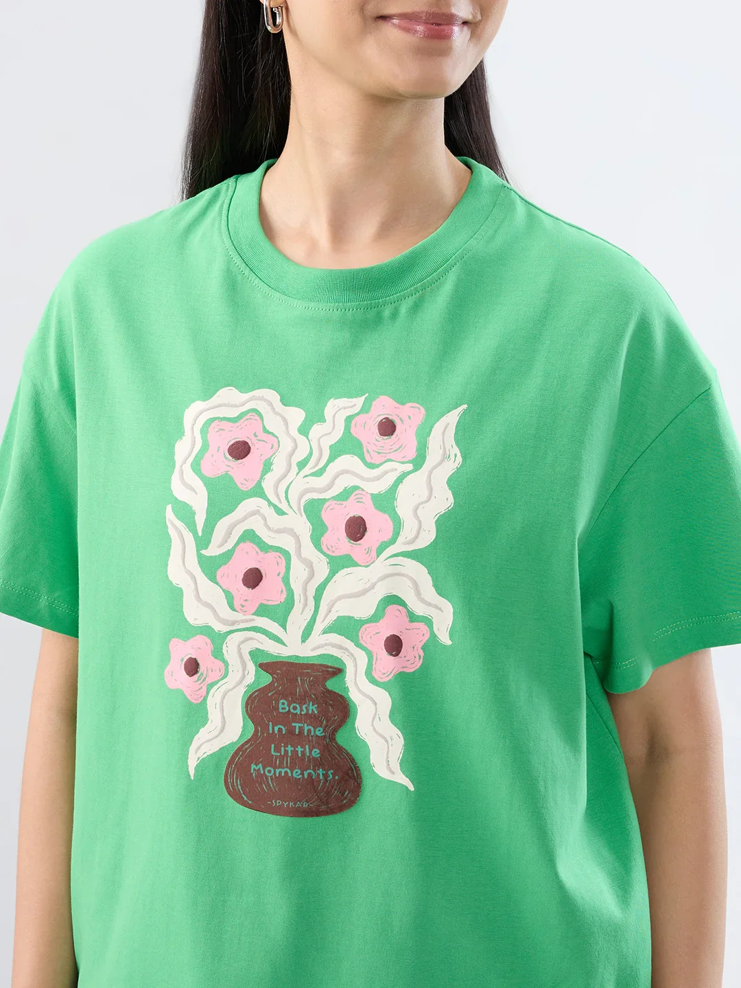 Women T-Shirt Graphic Green Oversized Fit - Image 4