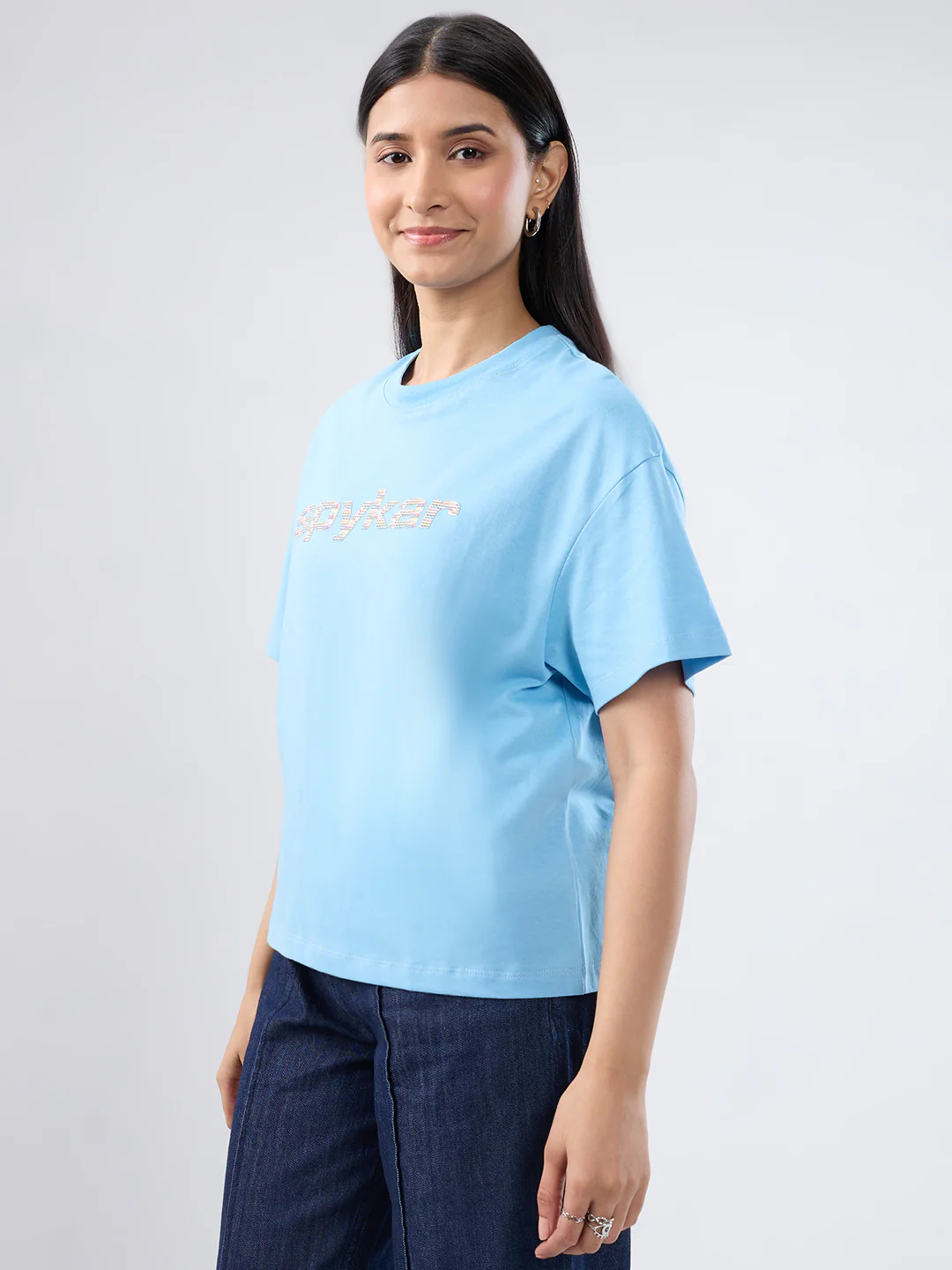 Women T-Shirt Graphic Blue Oversized Fit - Image 5
