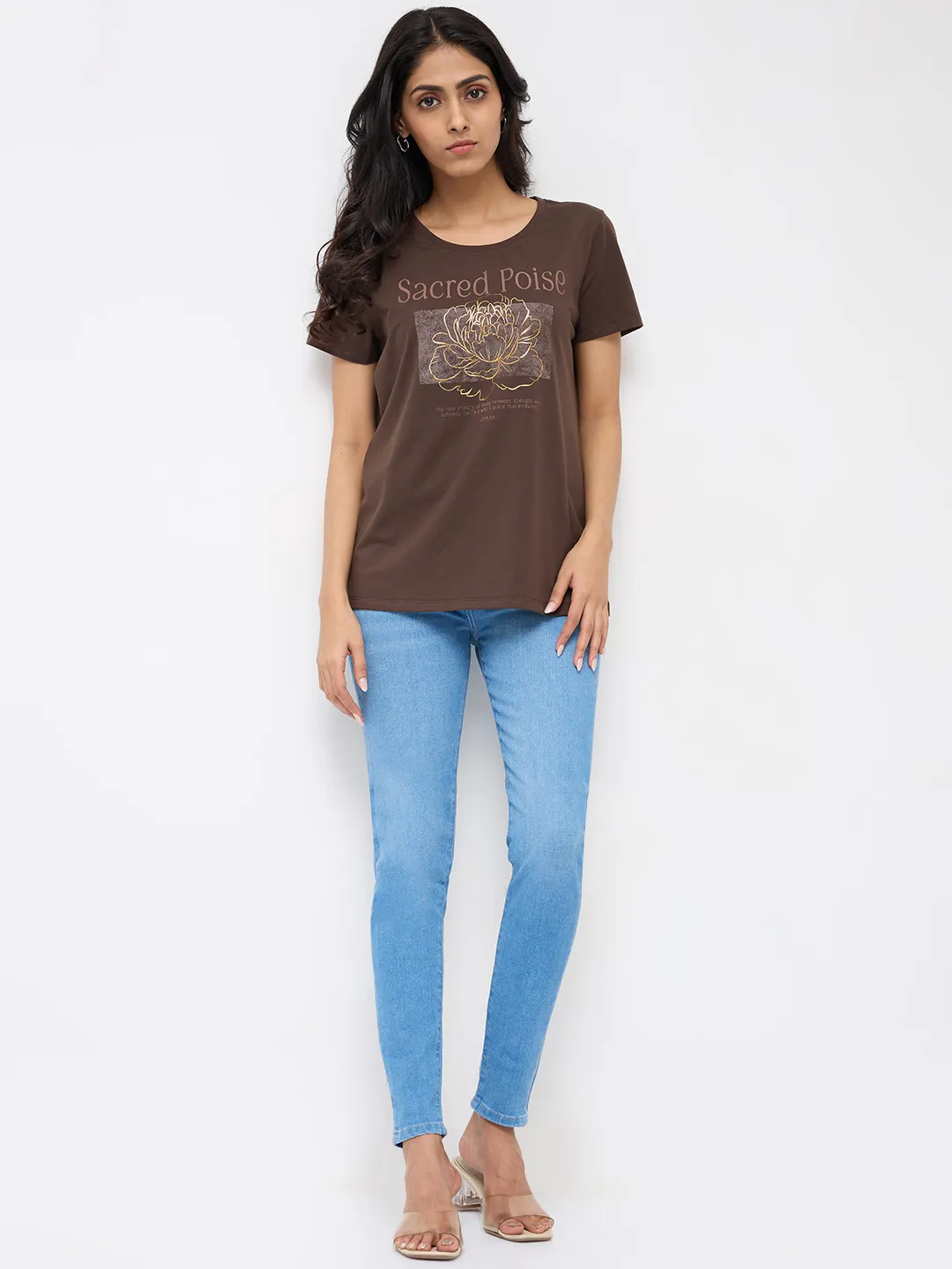 Women T-Shirt Graphic Brown Regular Fit - Image 2