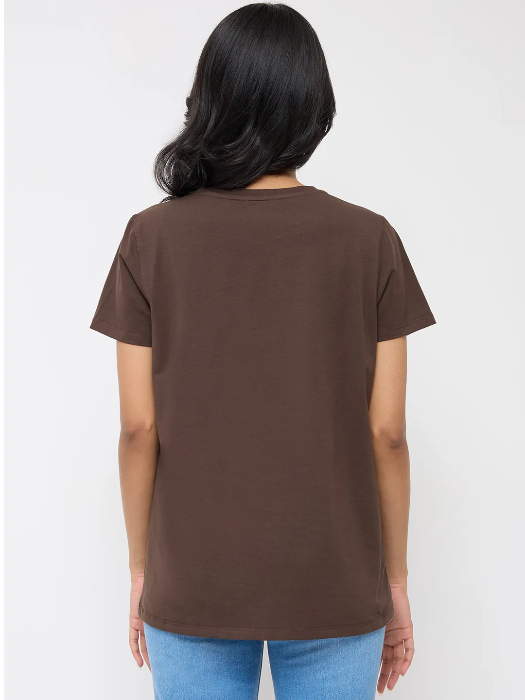 Women T-Shirt Graphic Brown Regular Fit - Image 5