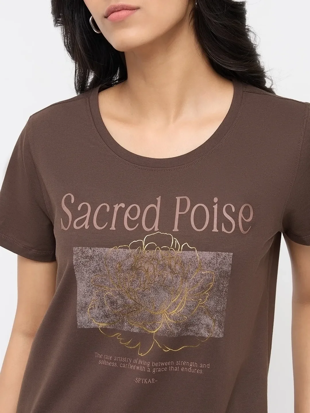 Women T-Shirt Graphic Brown Regular Fit - Image 6