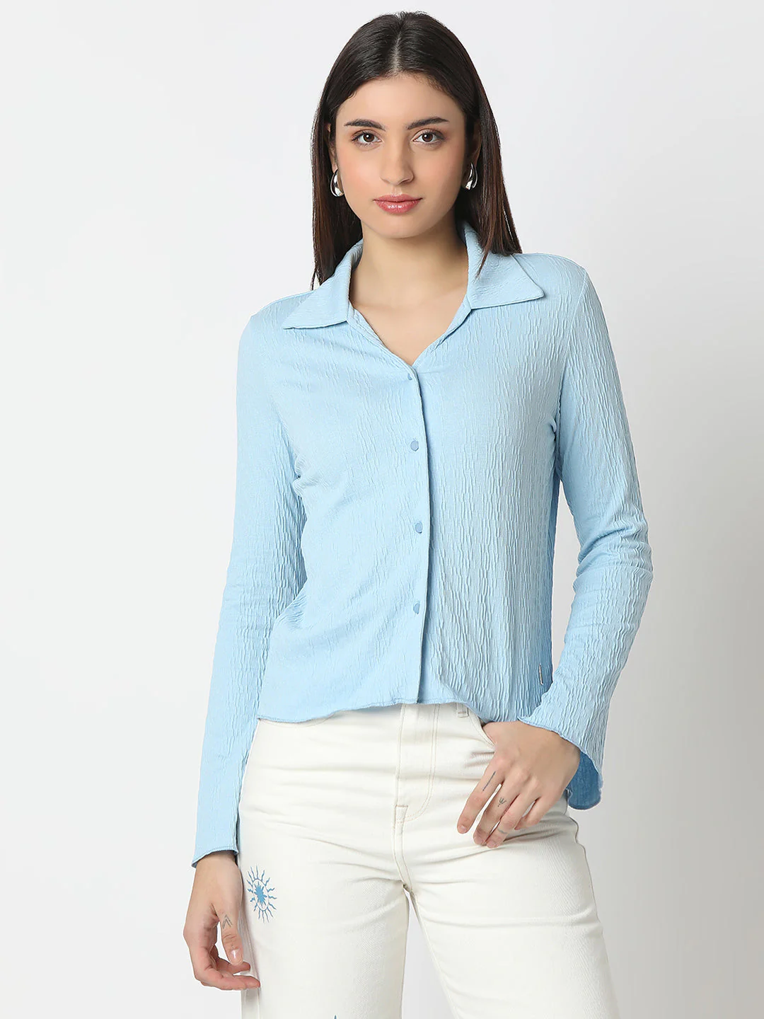 Women Shirt Blue Slim Fit - Image 2
