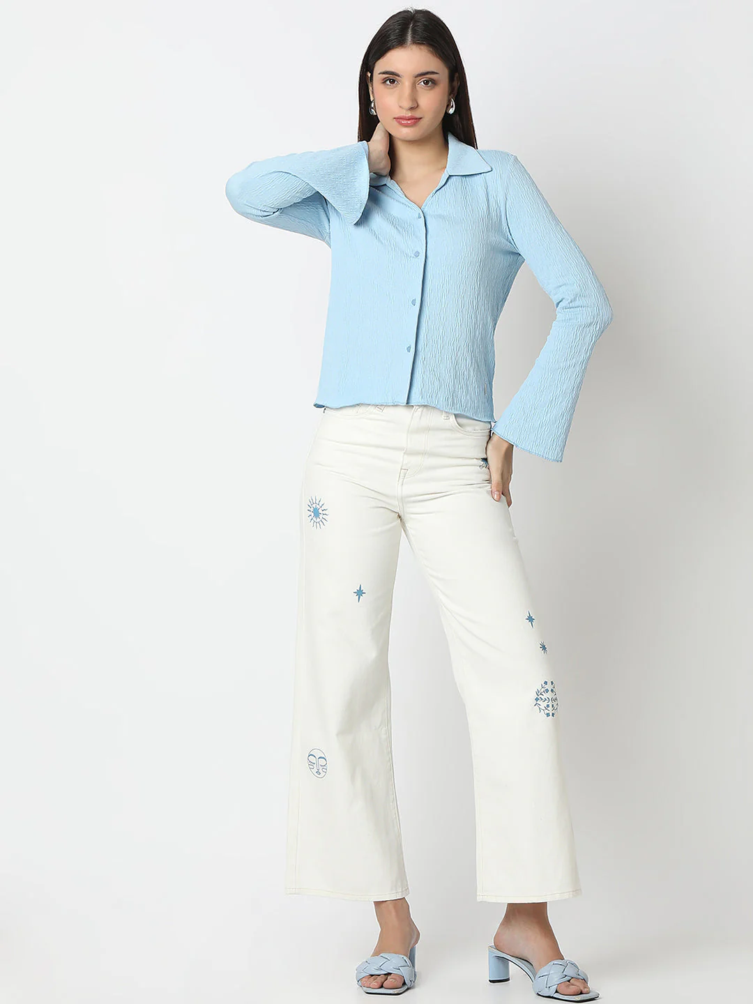 Women Shirt Blue Slim Fit - Image 6
