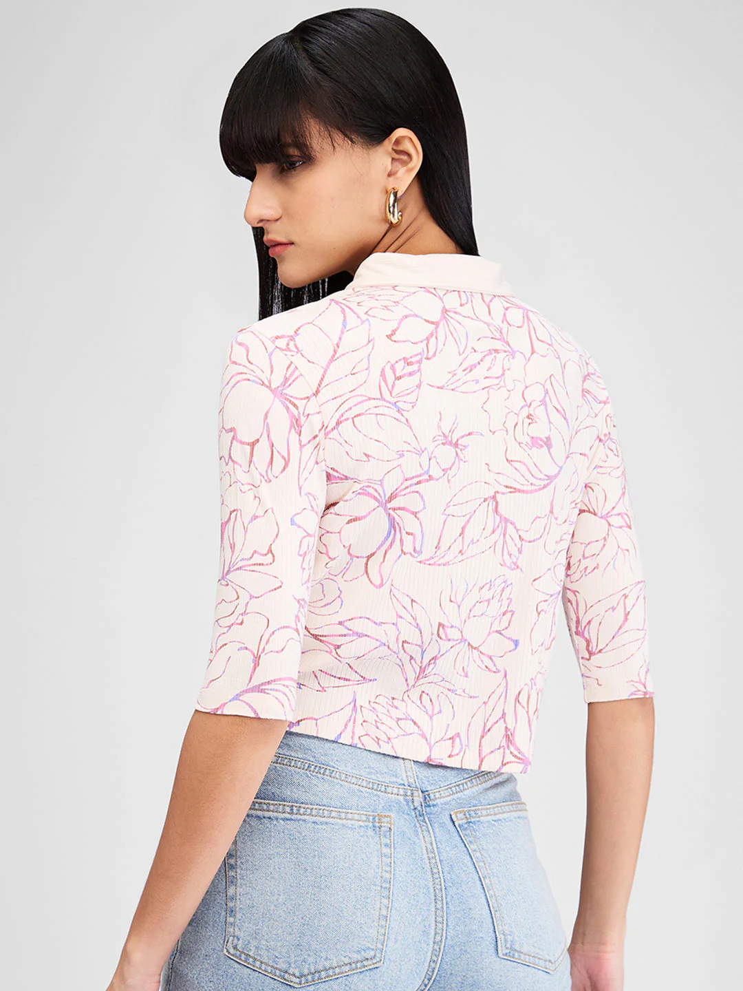 Women T-Shirt Print White Slim Fit - Image 3