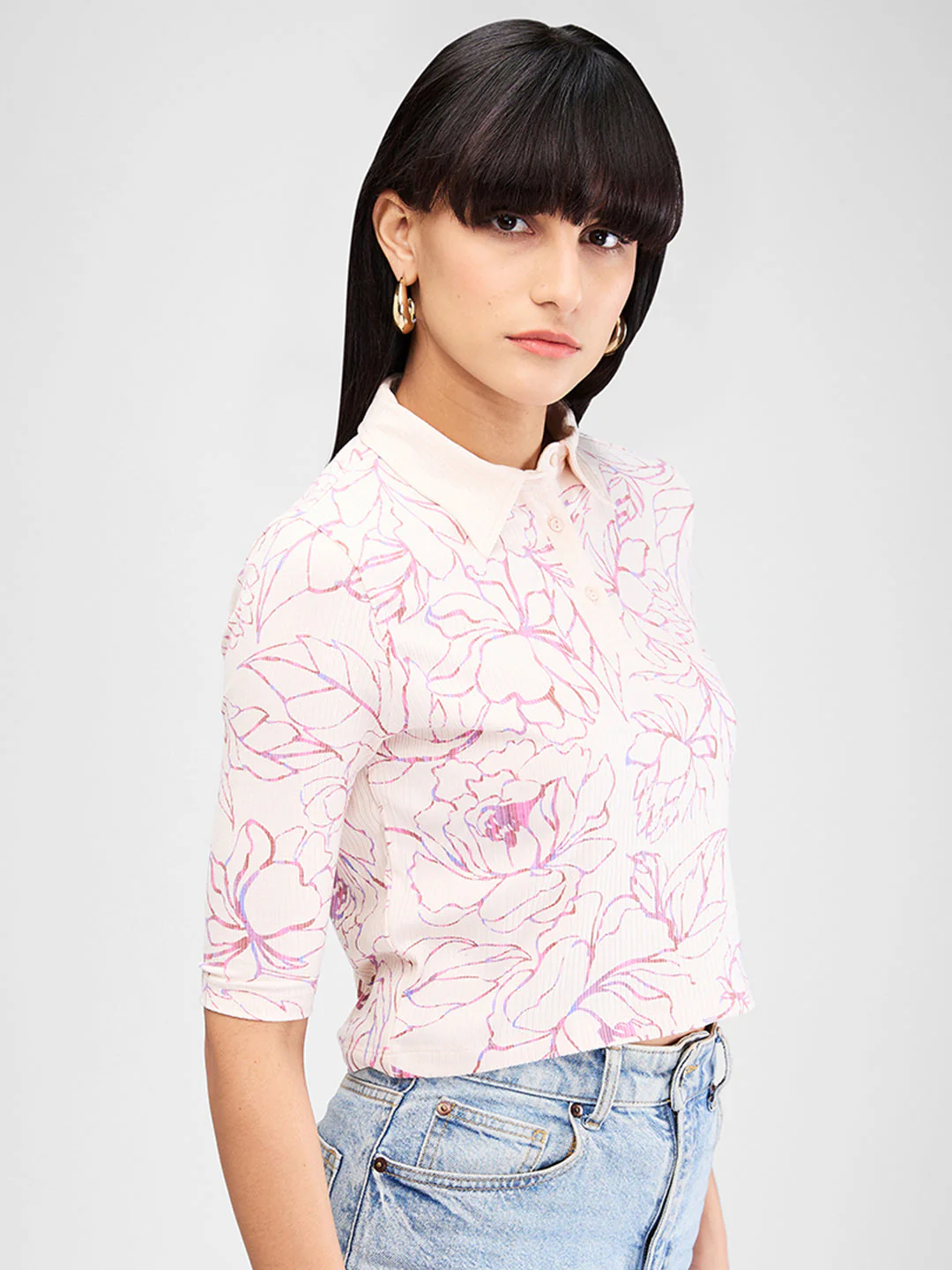 Women T-Shirt Print White Slim Fit - Image 4