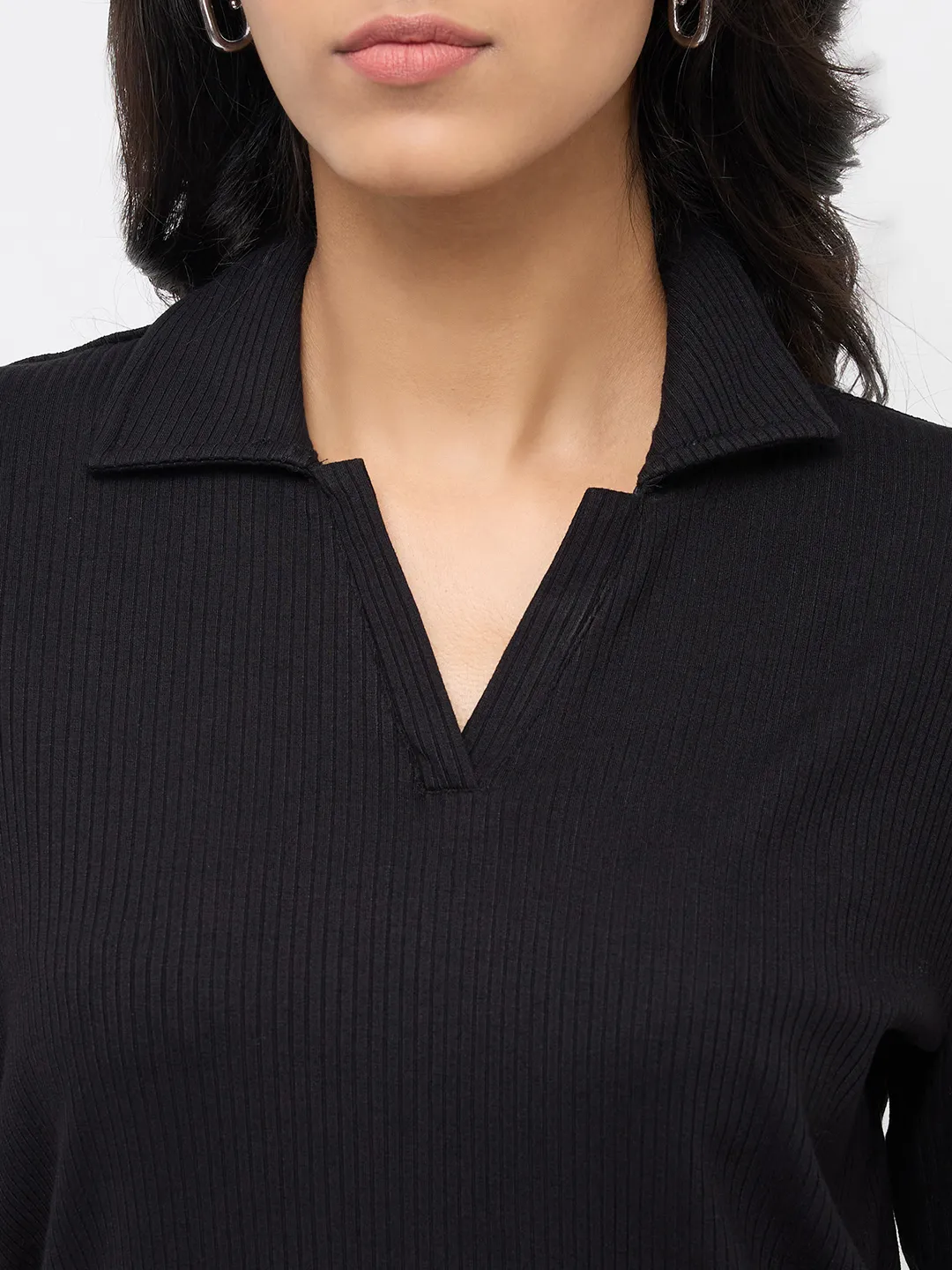 Women T-Shirt Textured Black Regular Fit - Image 7