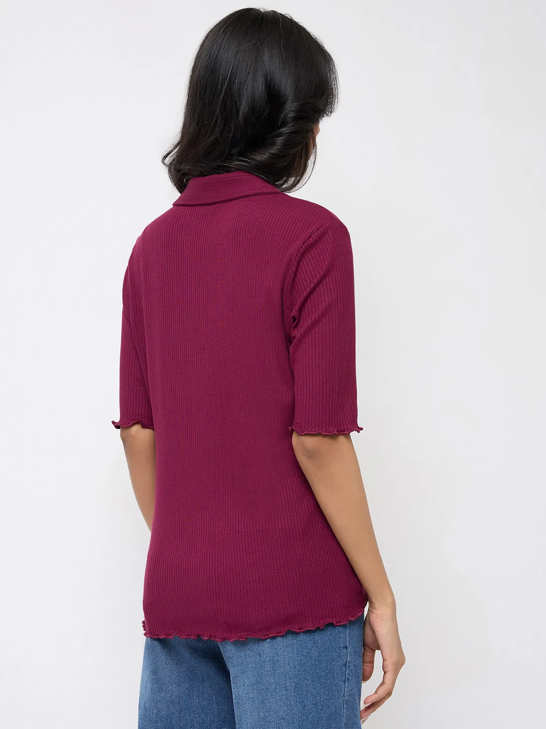 Women T-Shirt Textured Red Regular Fit - Image 5