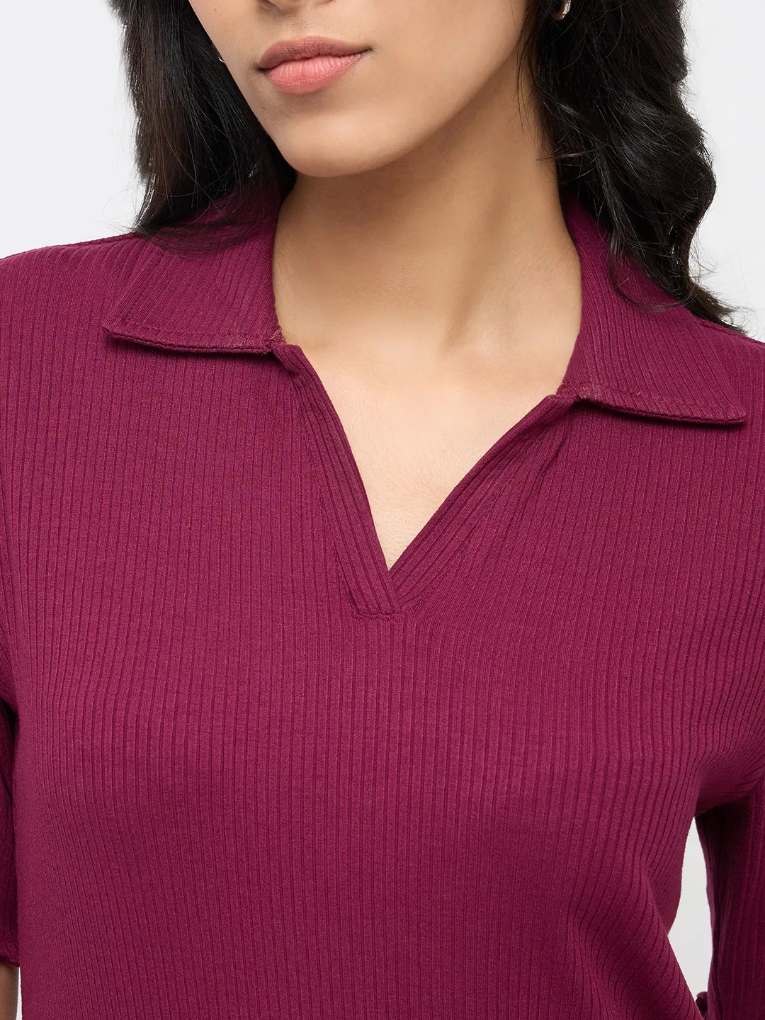 Women T-Shirt Textured Red Regular Fit - Image 6