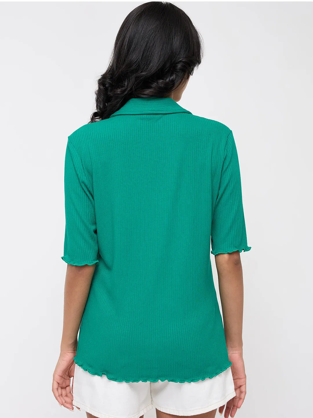 Women T-Shirt Textured Green Regular Fit - Image 5