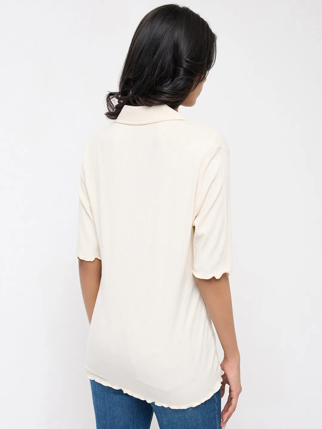 Women T-Shirt Textured White Regular Fit - Image 5