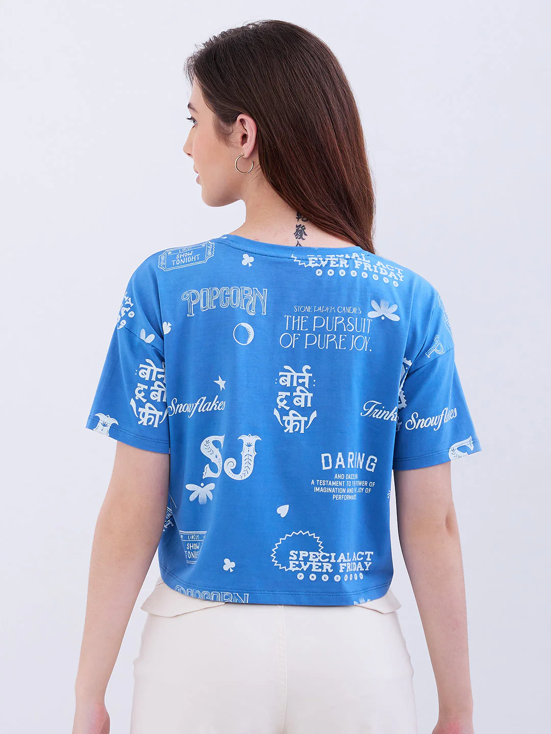 Women T-Shirt Blue Boxy Fit - Image 4