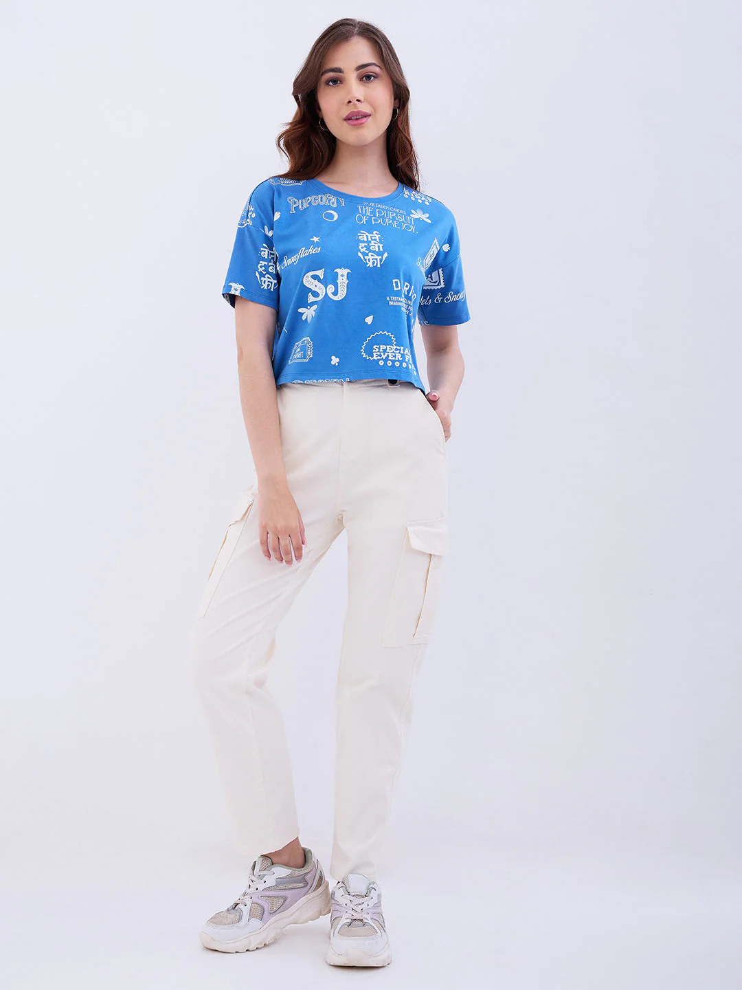 Women T-Shirt Blue Boxy Fit - Image 5