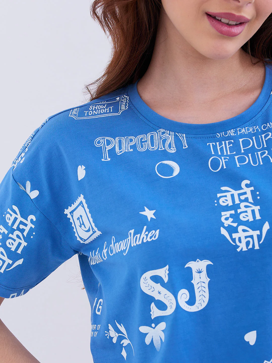 Women T-Shirt Blue Boxy Fit - Image 6