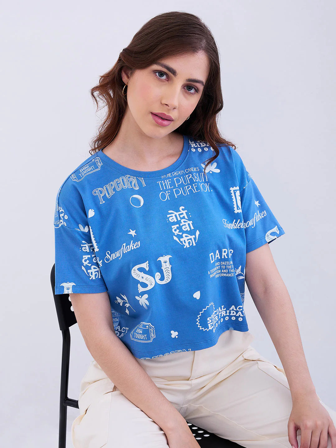 Women T-Shirt Blue Boxy Fit - Image 7