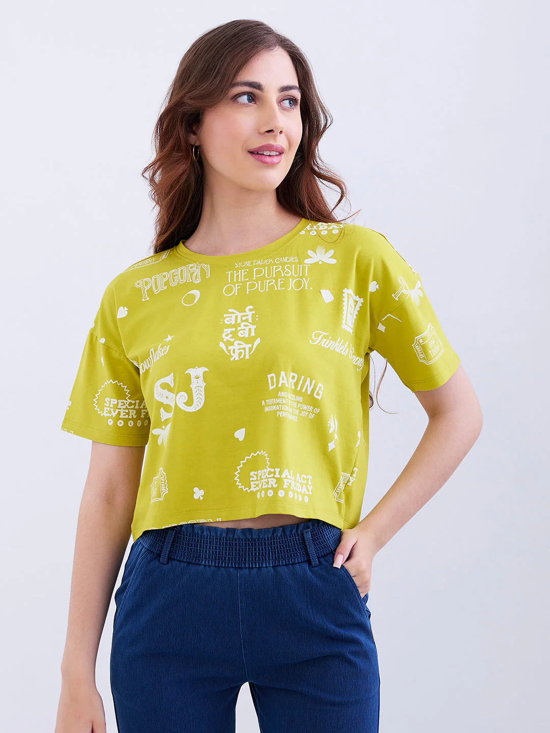 Women T-Shirt Yellow Boxy Fit - Image 2