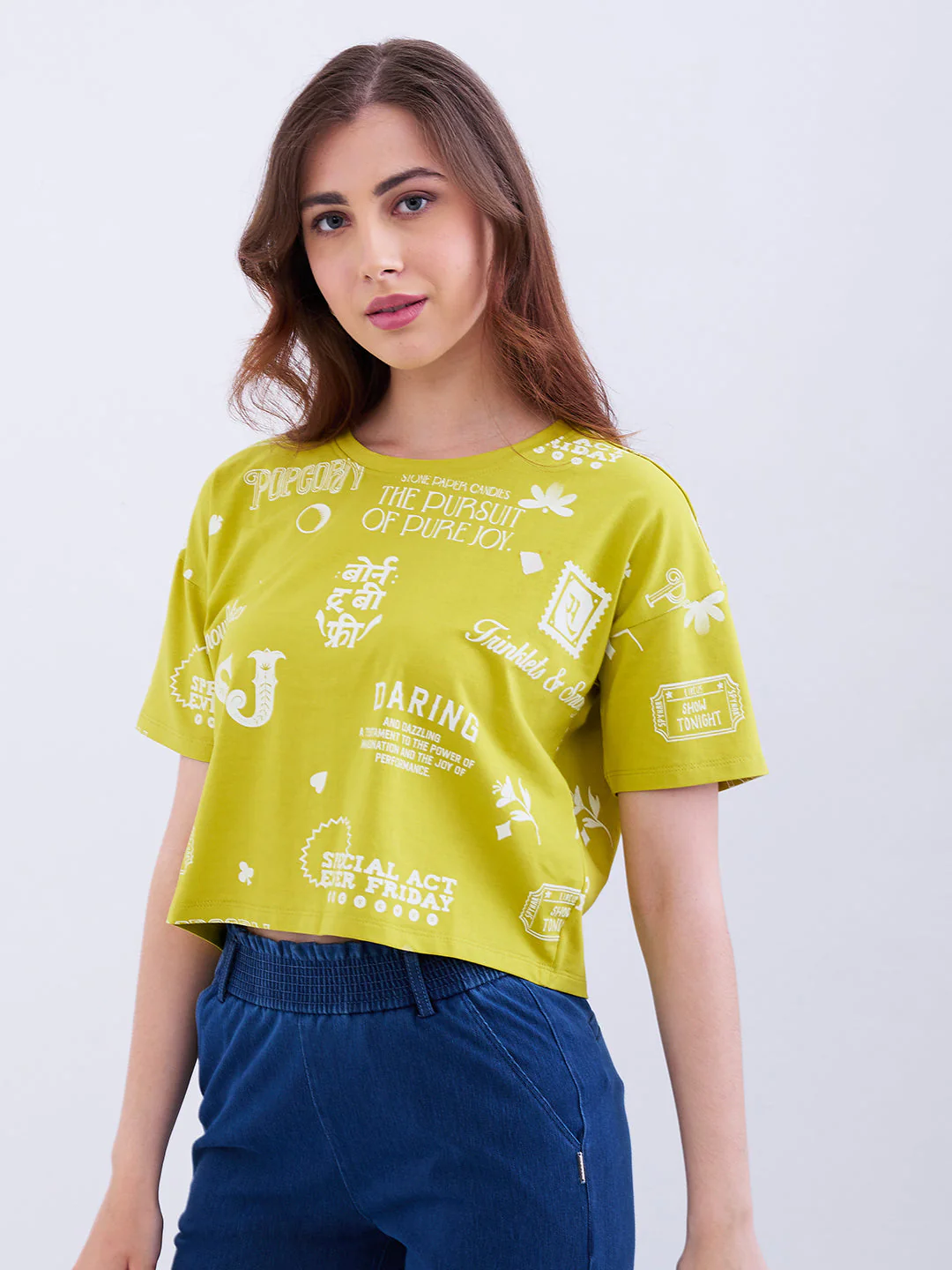 Women T-Shirt Yellow Boxy Fit - Image 3