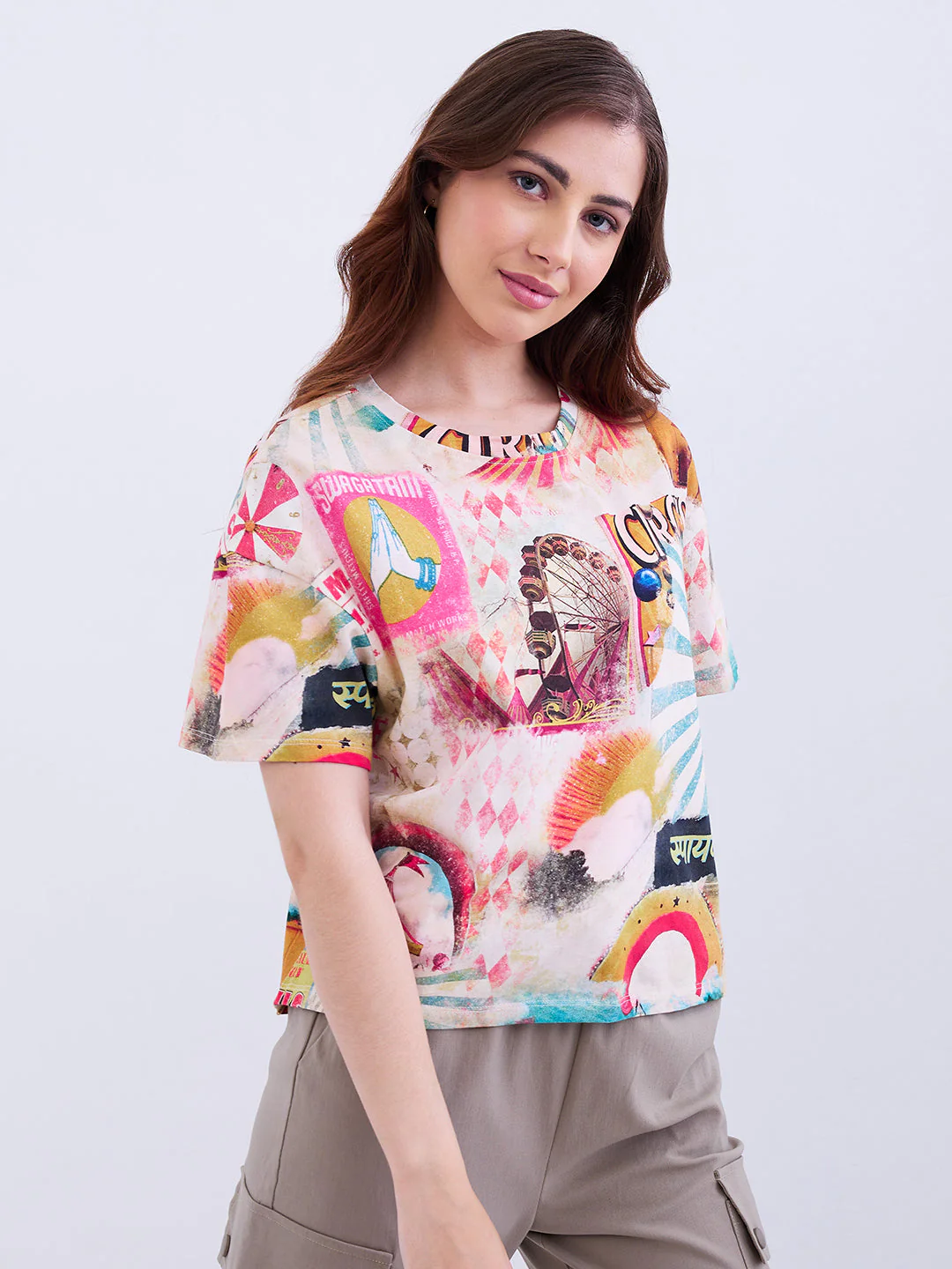 Women T-Shirt Red Oversize Fit