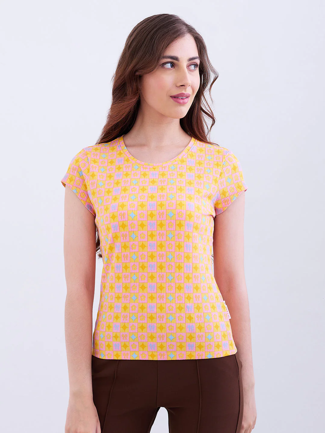 Women T-Shirt Yellow Slim Fit - Image 2