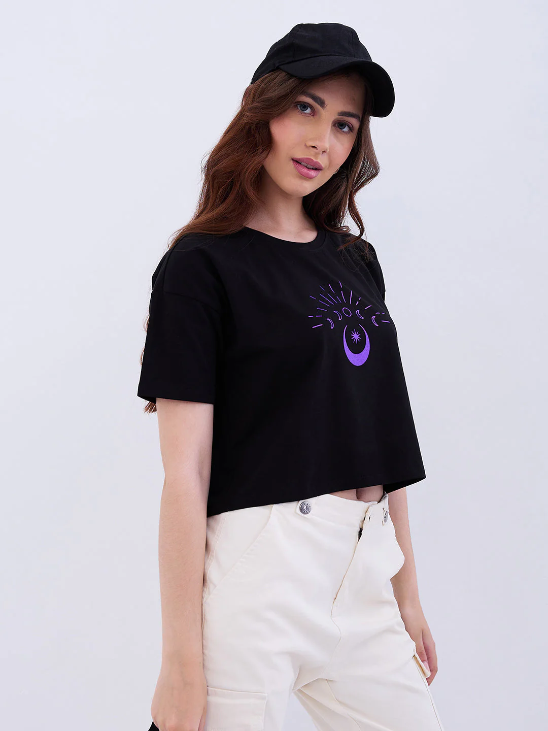 Women T-Shirt Black Boxy Fit - Image 7