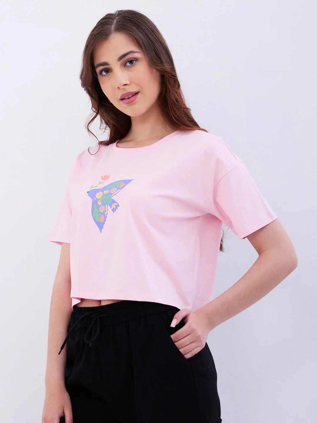 Women T-Shirt Pink Boxy Fit - Image 3