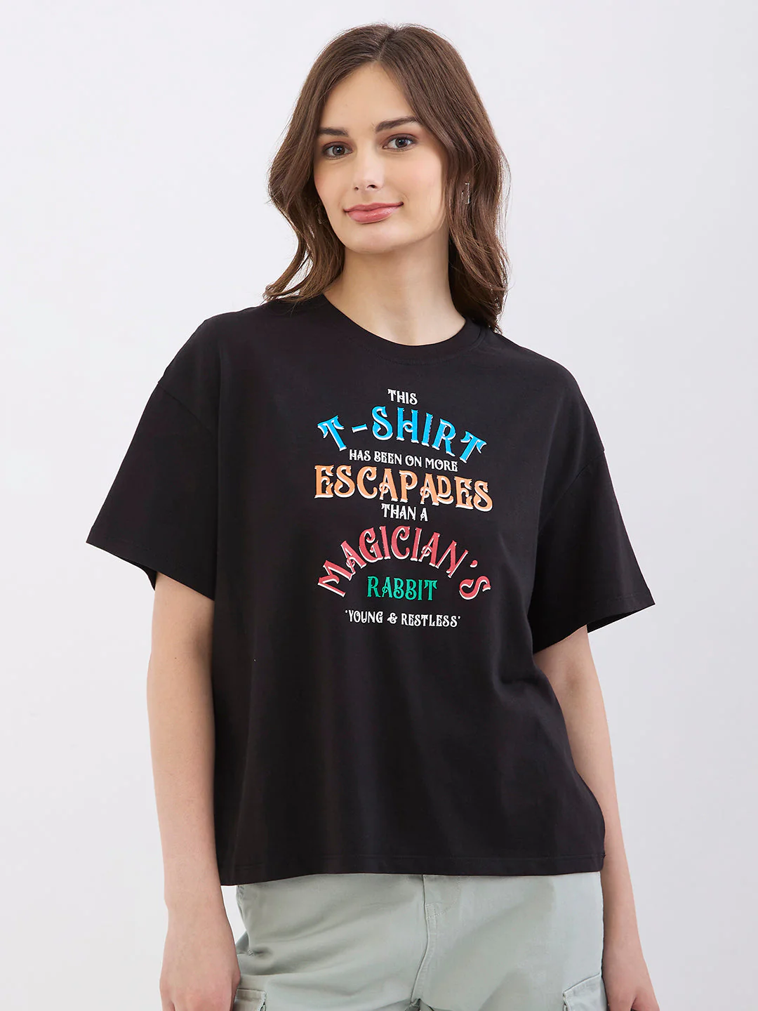 Women T-Shirt Black Oversize Fit - Image 2