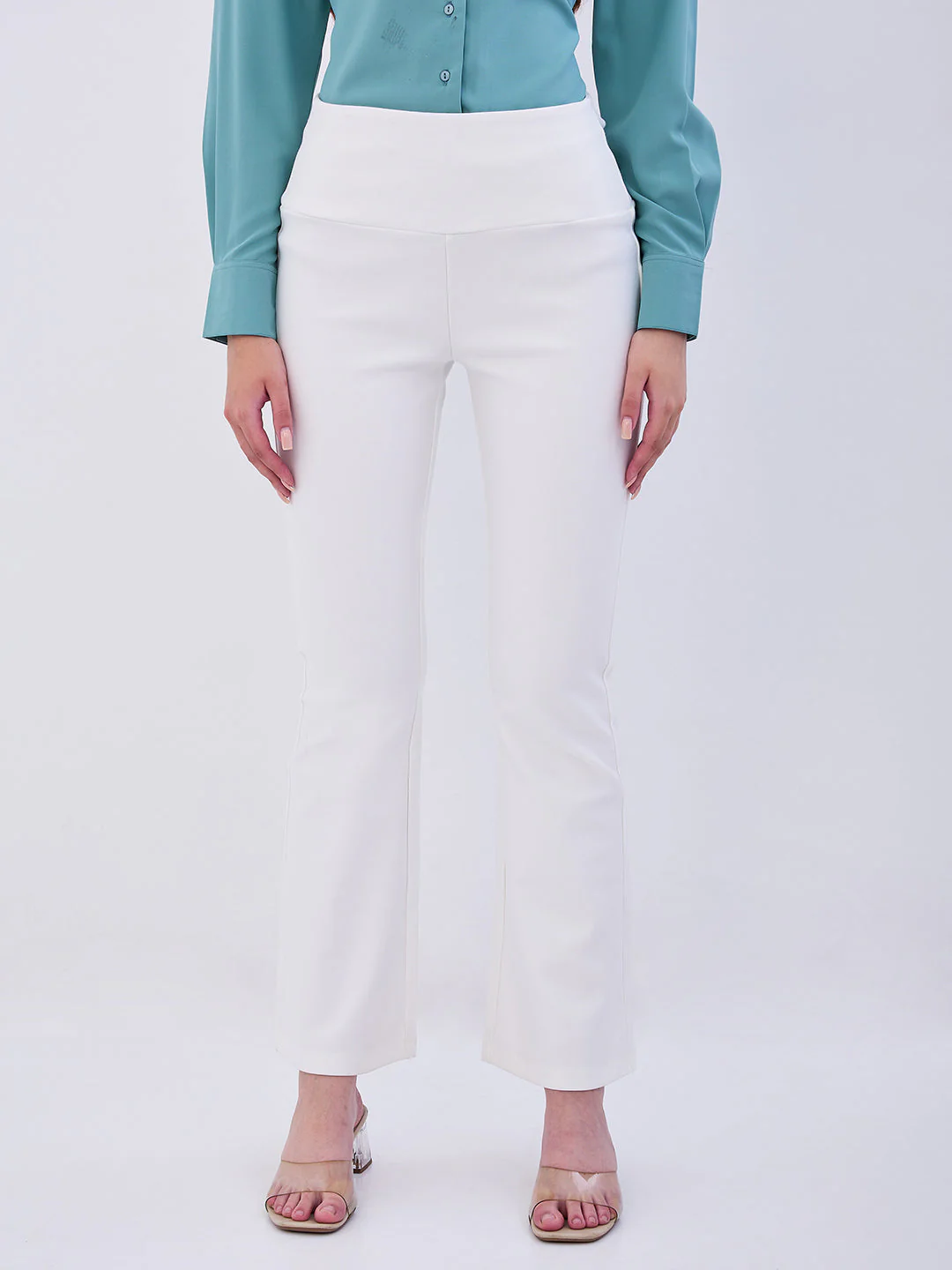 Women Trackpant Boot Cut Fit Off White High Rise