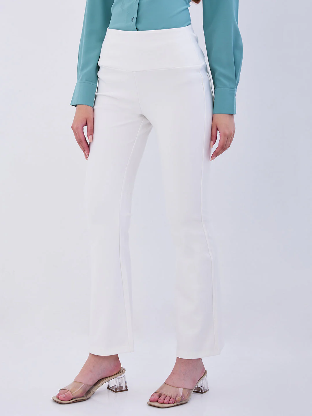 Women Trackpant Boot Cut Fit Off White High Rise - Image 3
