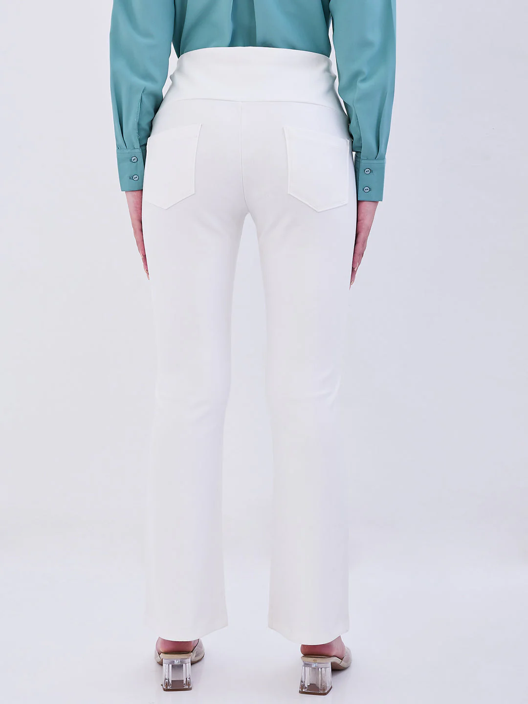 Women Trackpant Boot Cut Fit Off White High Rise - Image 4