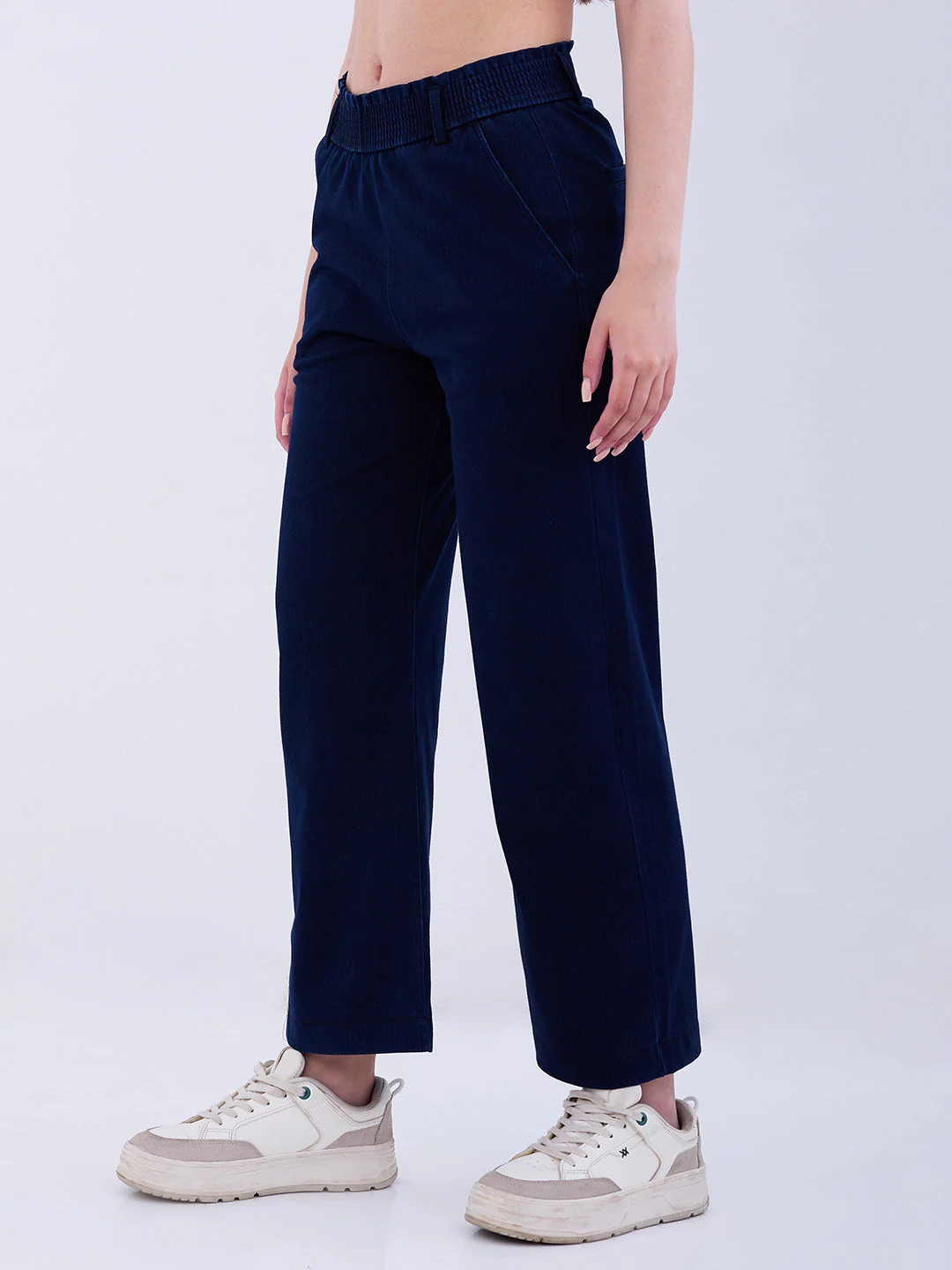 Women Trackpant Straight Fit Dark Blue High Rise - Image 3