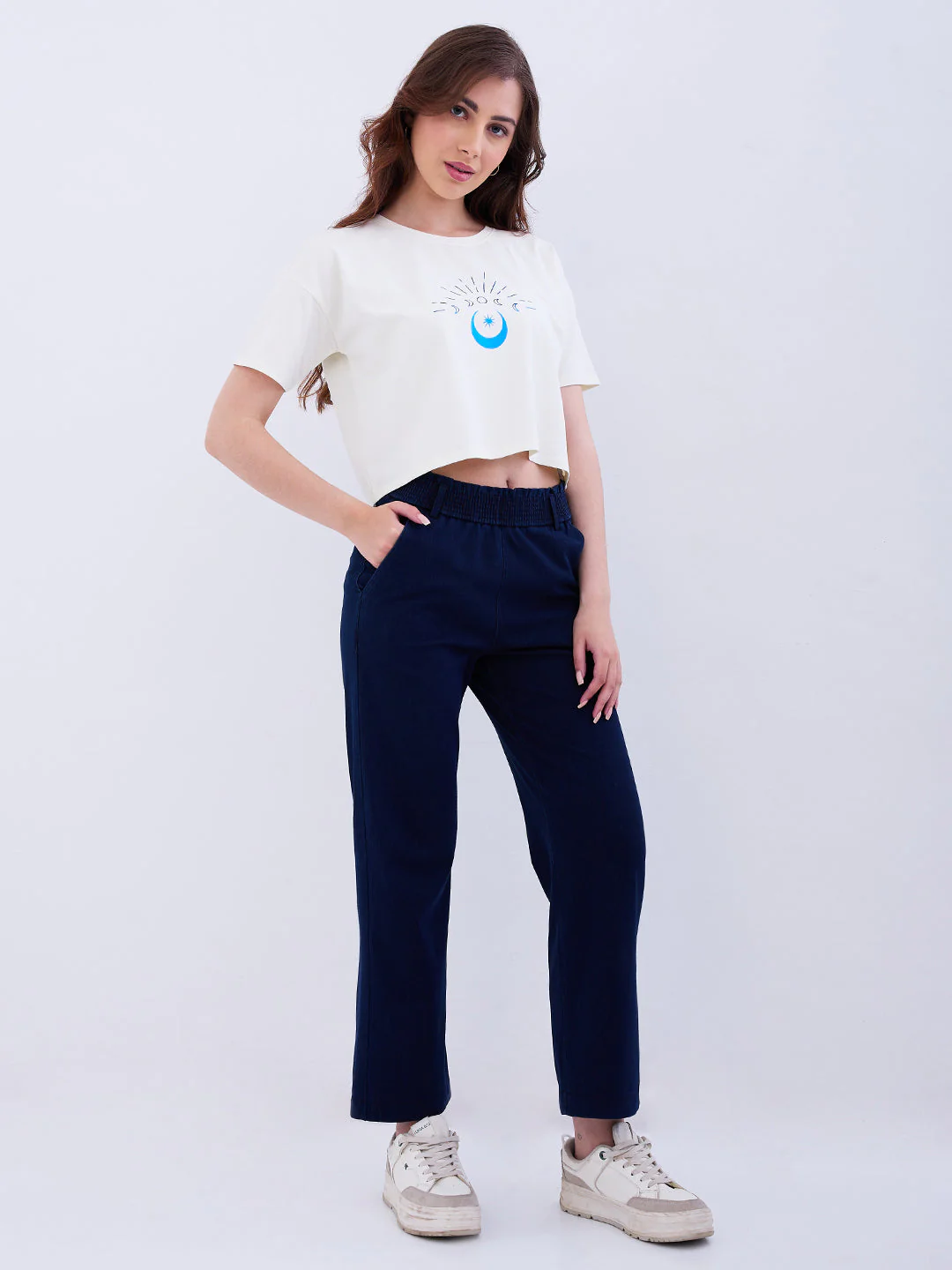 Women Trackpant Straight Fit Dark Blue High Rise - Image 5