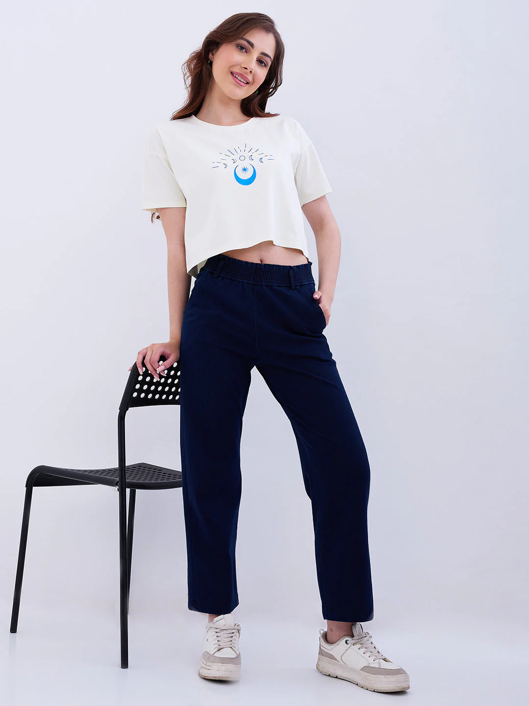 Women Trackpant Straight Fit Dark Blue High Rise - Image 7