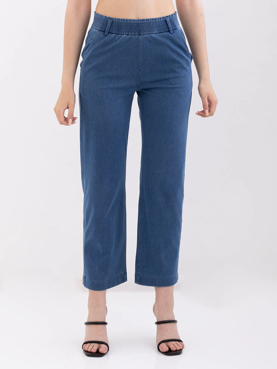 Women Trackpant Straight Fit Blue High Rise