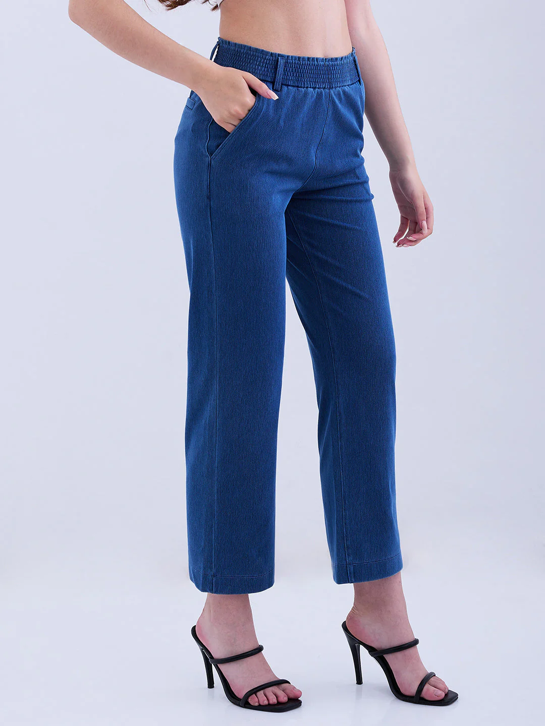 Women Trackpant Straight Fit Blue High Rise - Image 2