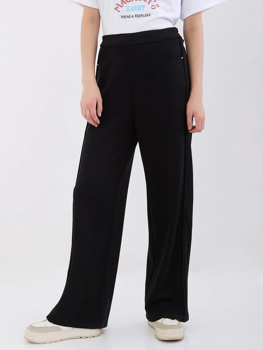 Women Trackpant Wide Leg Black High Rise - Image 3
