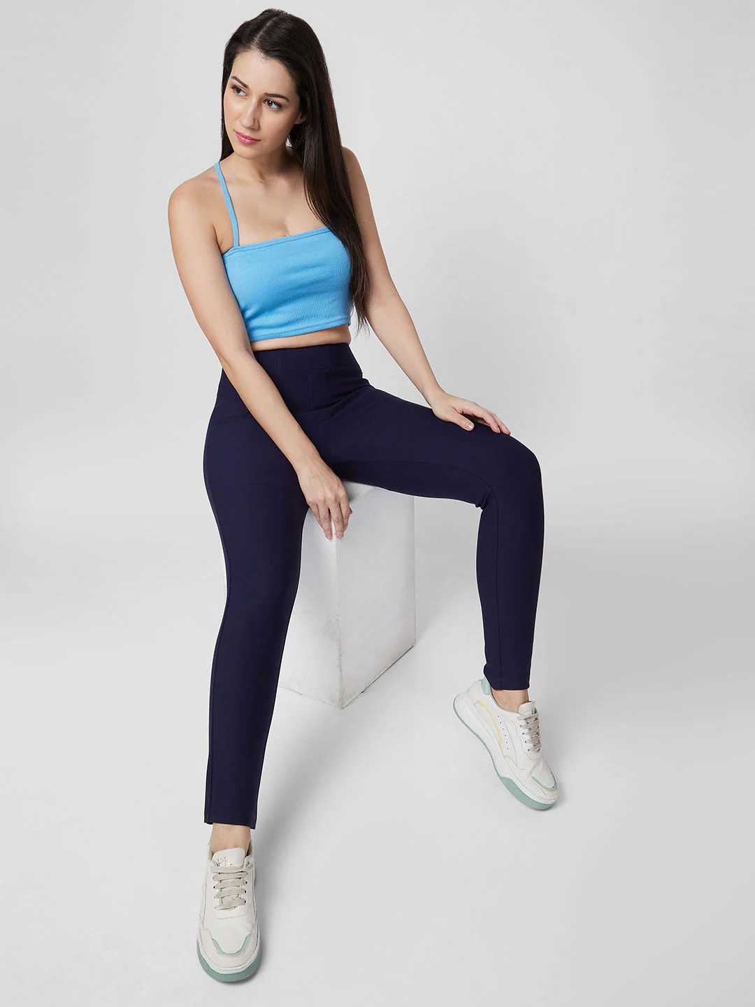 Women Trackpant Skinny Fit Blue High Rise - Image 6