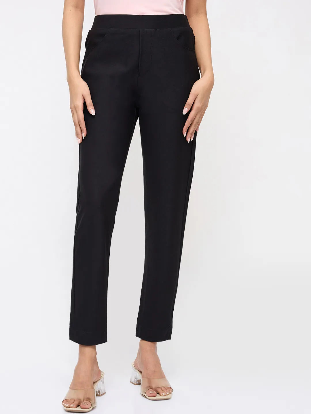 Women Trackpant Slim Fit Black High Rise - Image 2