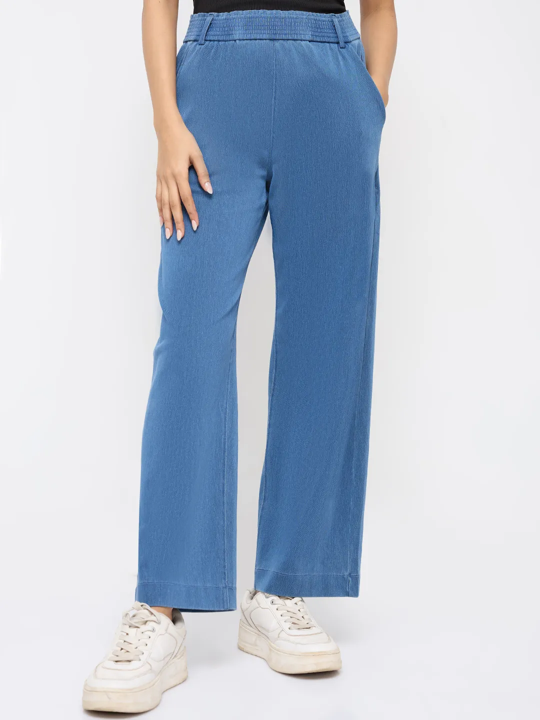 Women Trackpant Straight Fit Mid Blue High Rise - Image 2