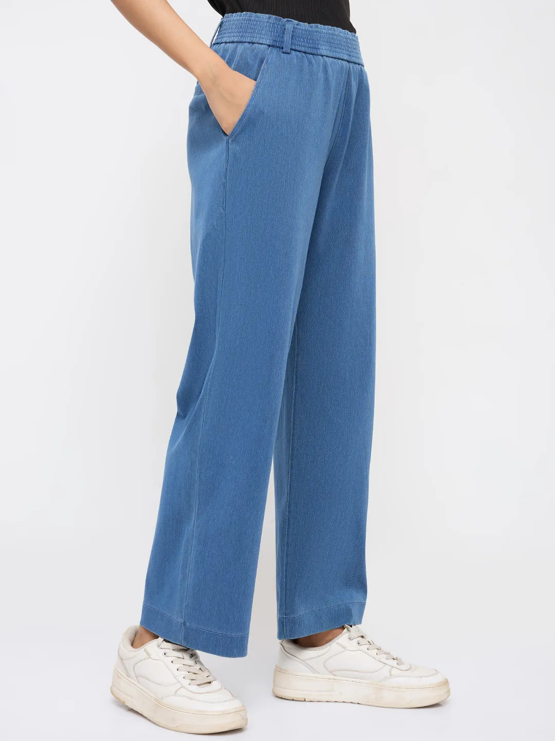 Women Trackpant Straight Fit Mid Blue High Rise - Image 3