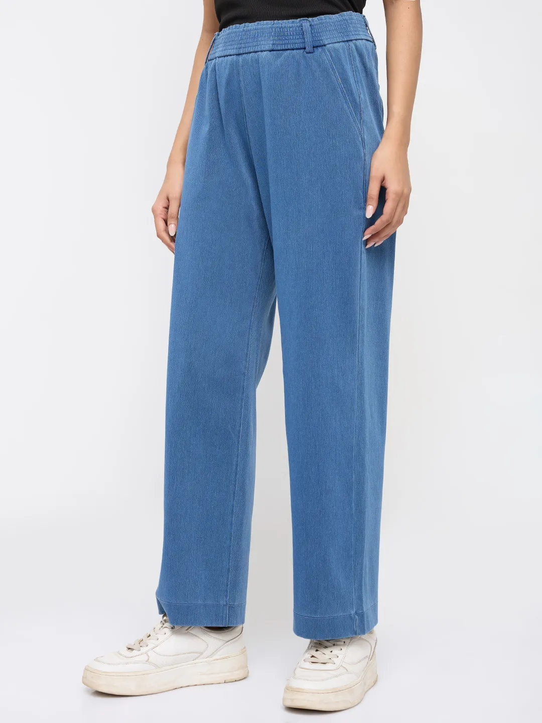 Women Trackpant Straight Fit Mid Blue High Rise - Image 4