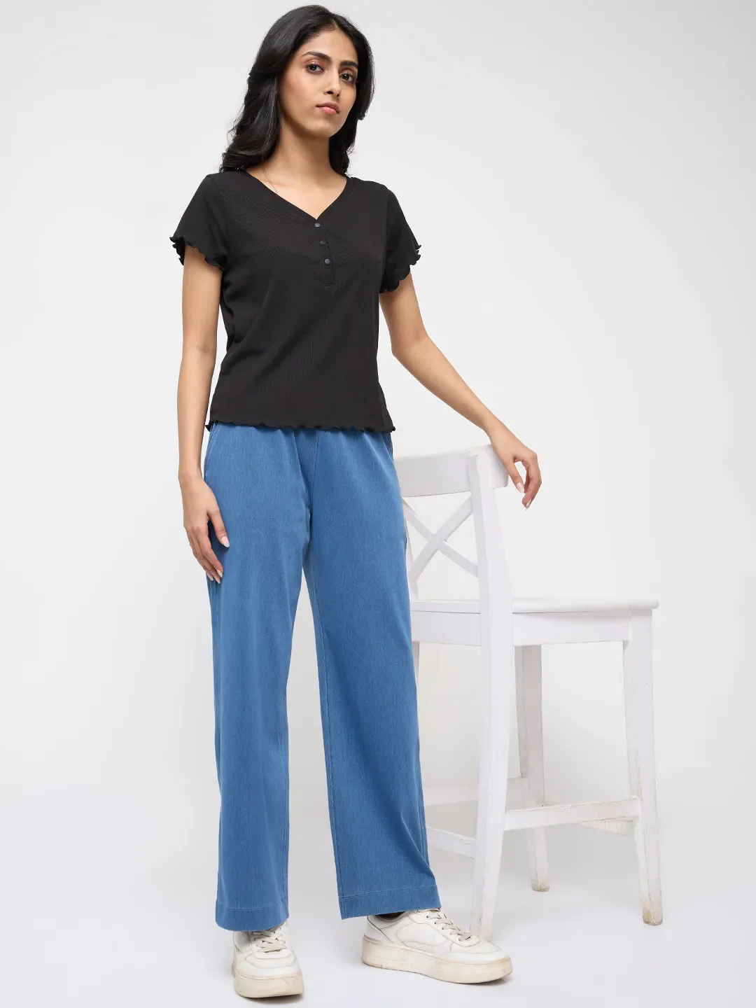 Women Trackpant Straight Fit Mid Blue High Rise - Image 7