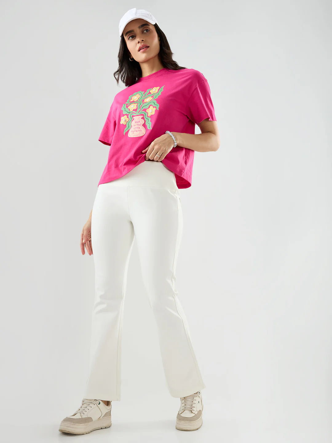 Women Trackpant Boot Cut Fit Off White High Rise
