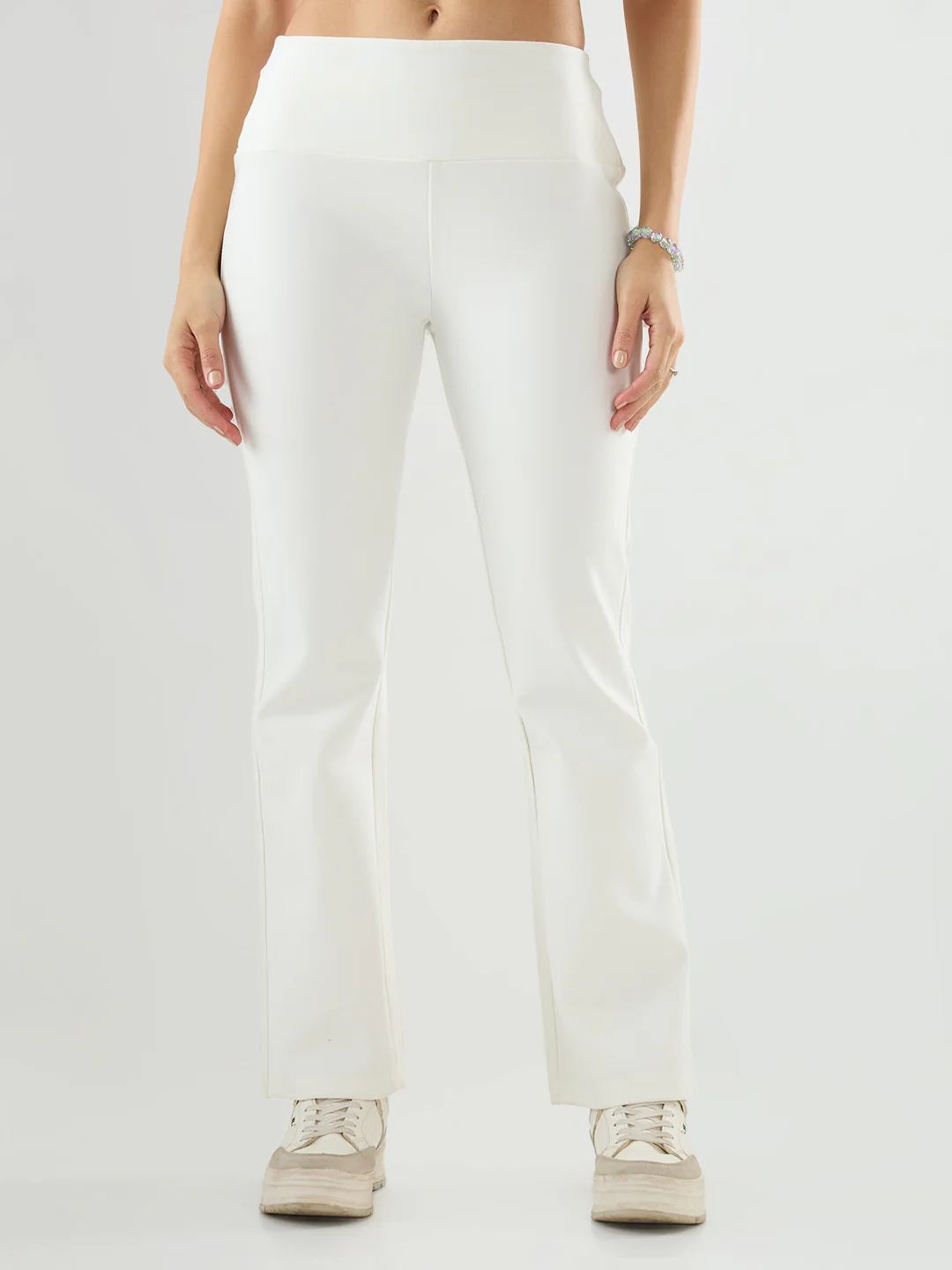 Women Trackpant Boot Cut Fit Off White High Rise - Image 2