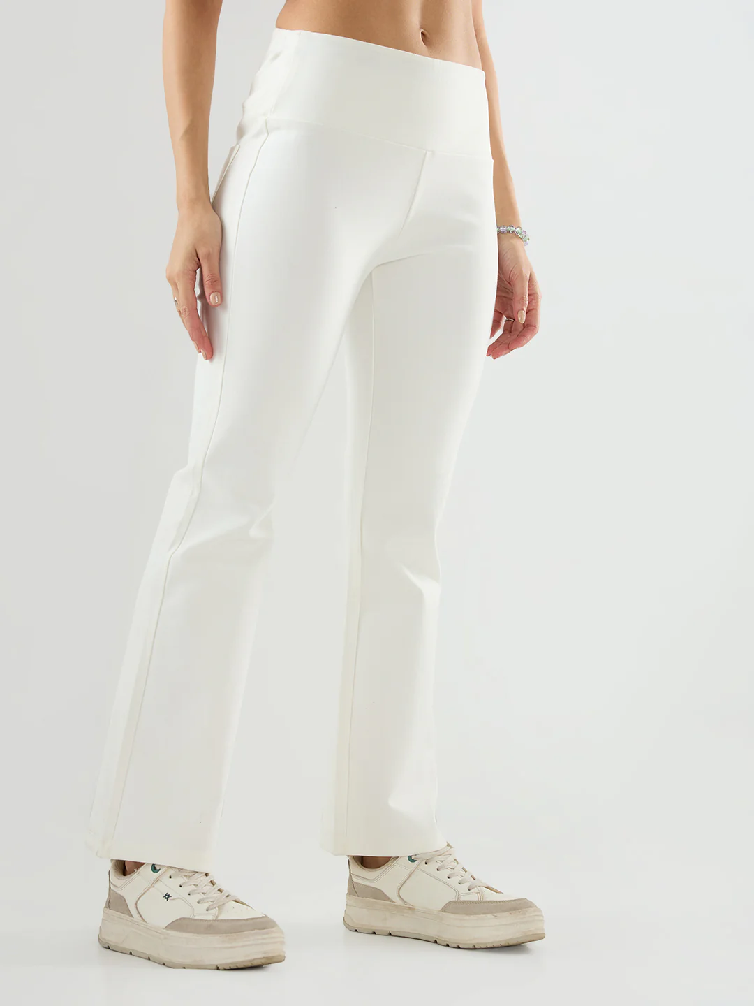Women Trackpant Boot Cut Fit Off White High Rise - Image 3