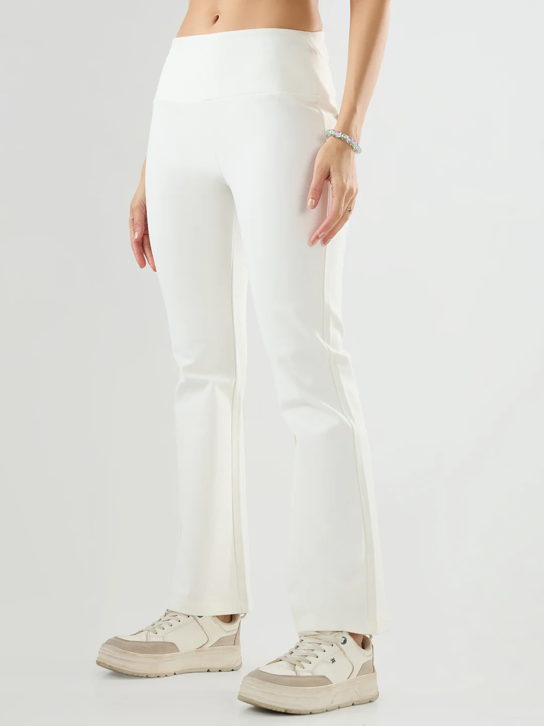 Women Trackpant Boot Cut Fit Off White High Rise - Image 4