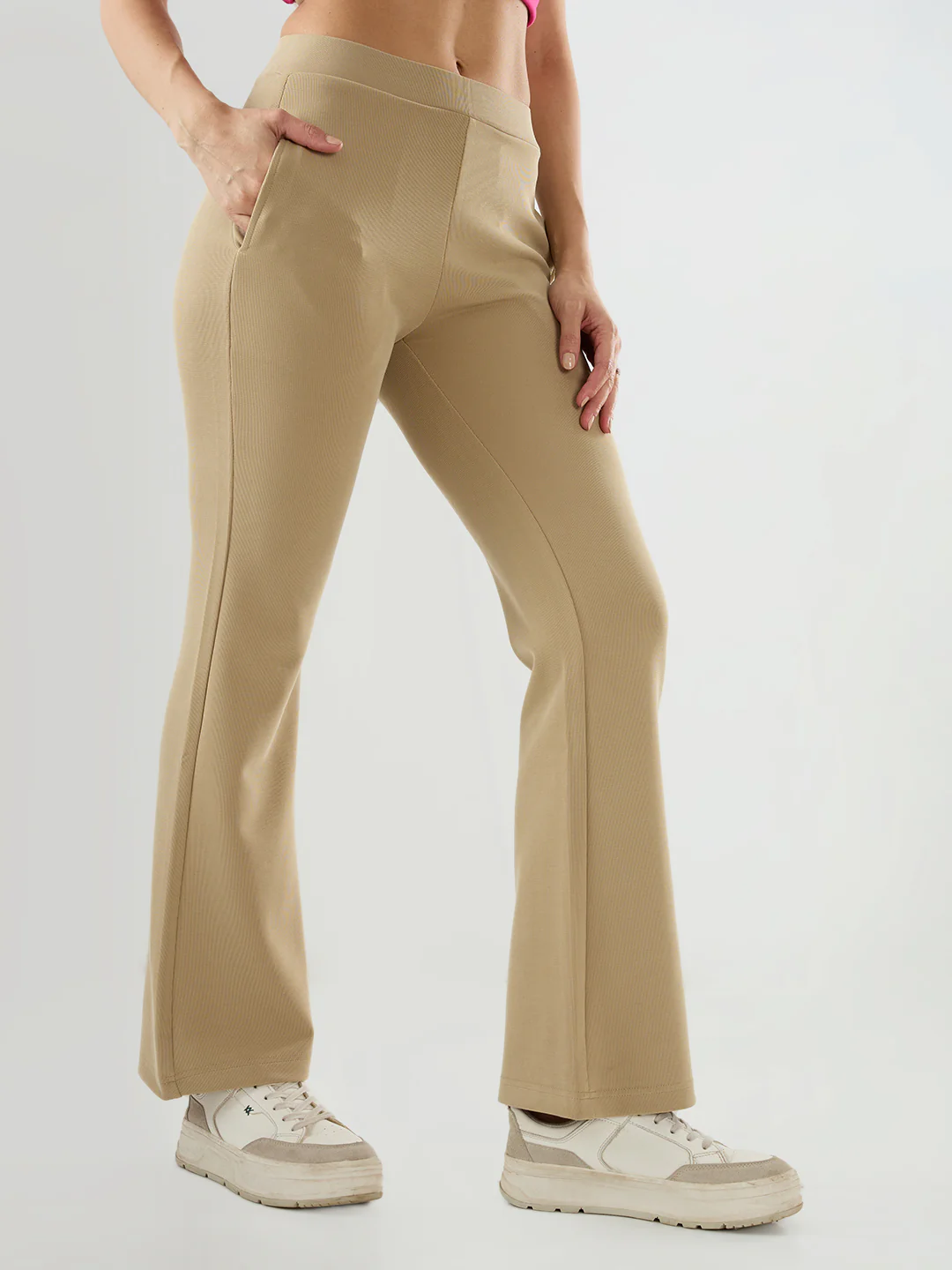 Women Trackpant Boot Cut Fit Beige Mid Rise - Image 3
