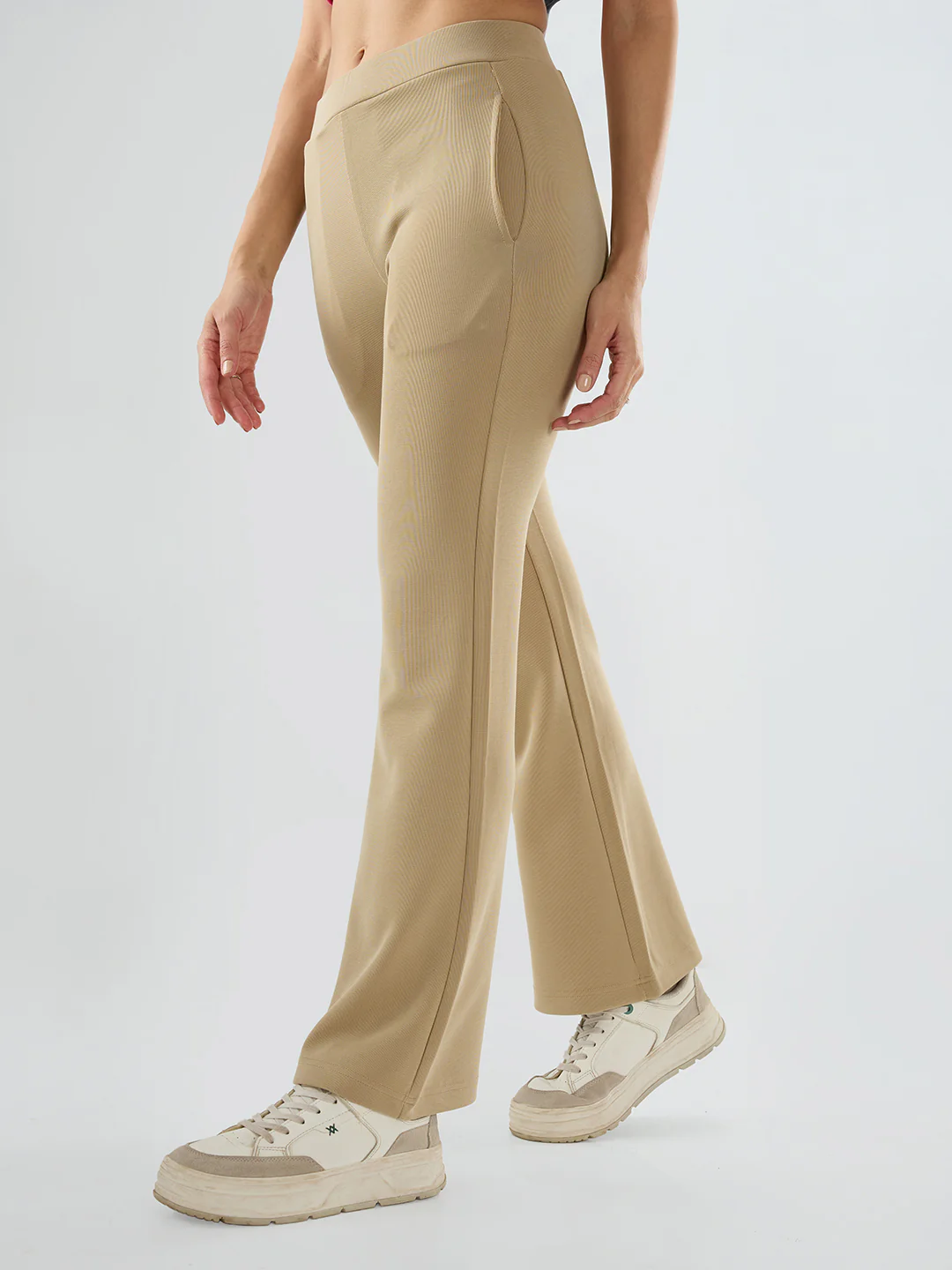 Women Trackpant Boot Cut Fit Beige Mid Rise - Image 4