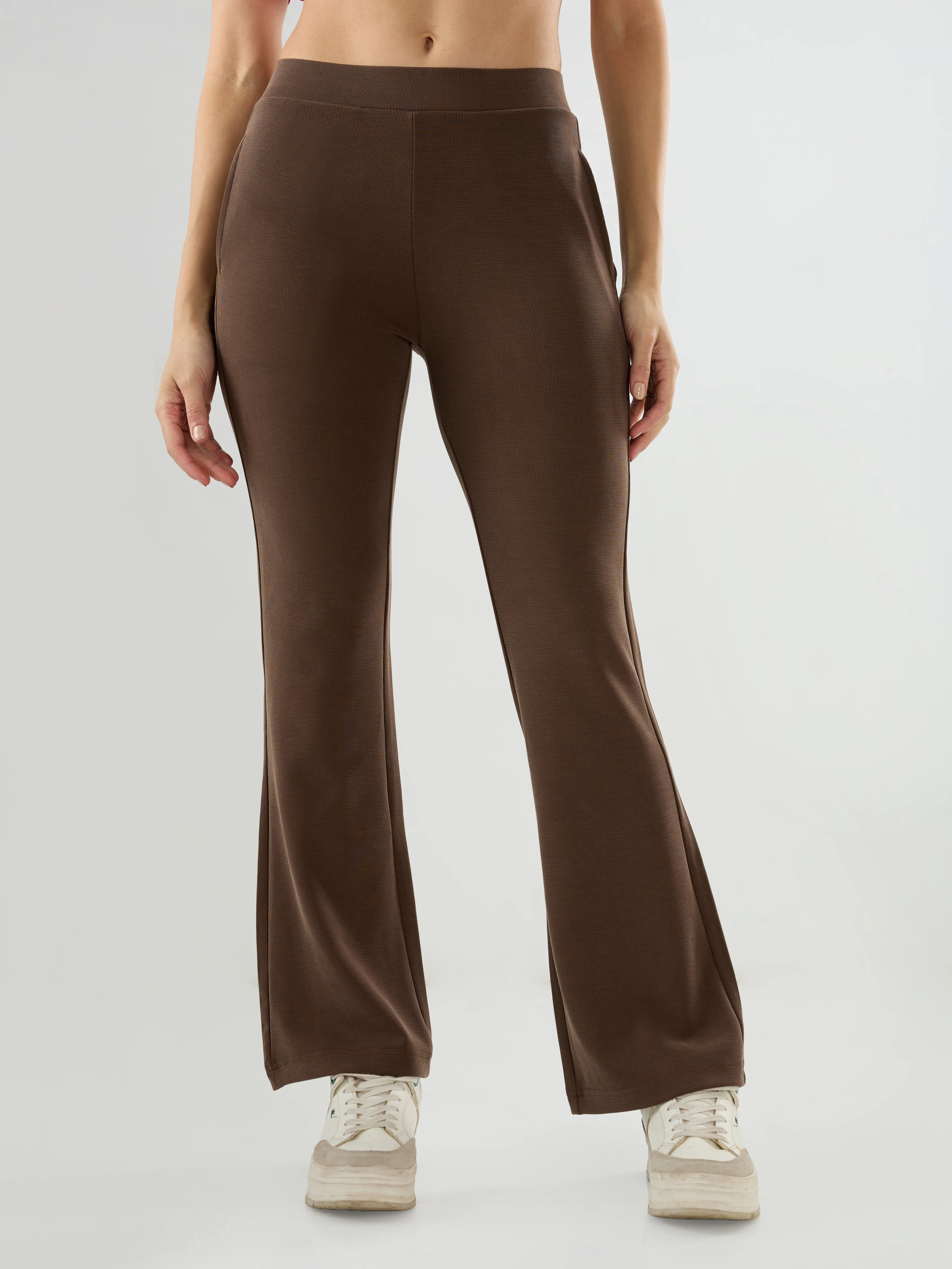 Women Trackpant Boot Cut Fit Brown Mid Rise - Image 2