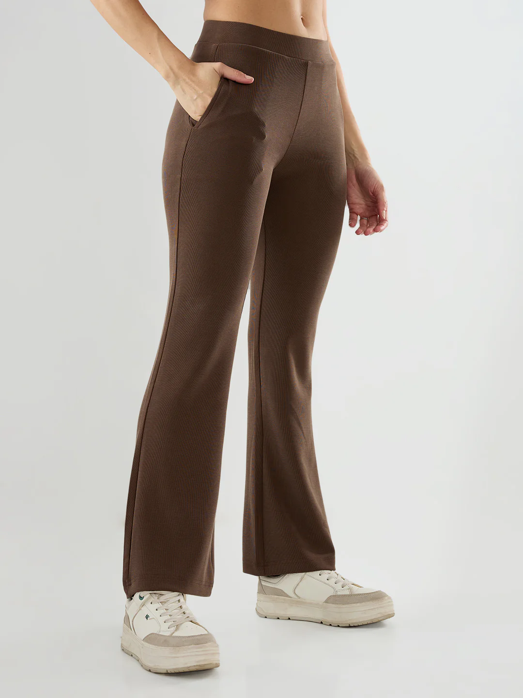 Women Trackpant Boot Cut Fit Brown Mid Rise - Image 3