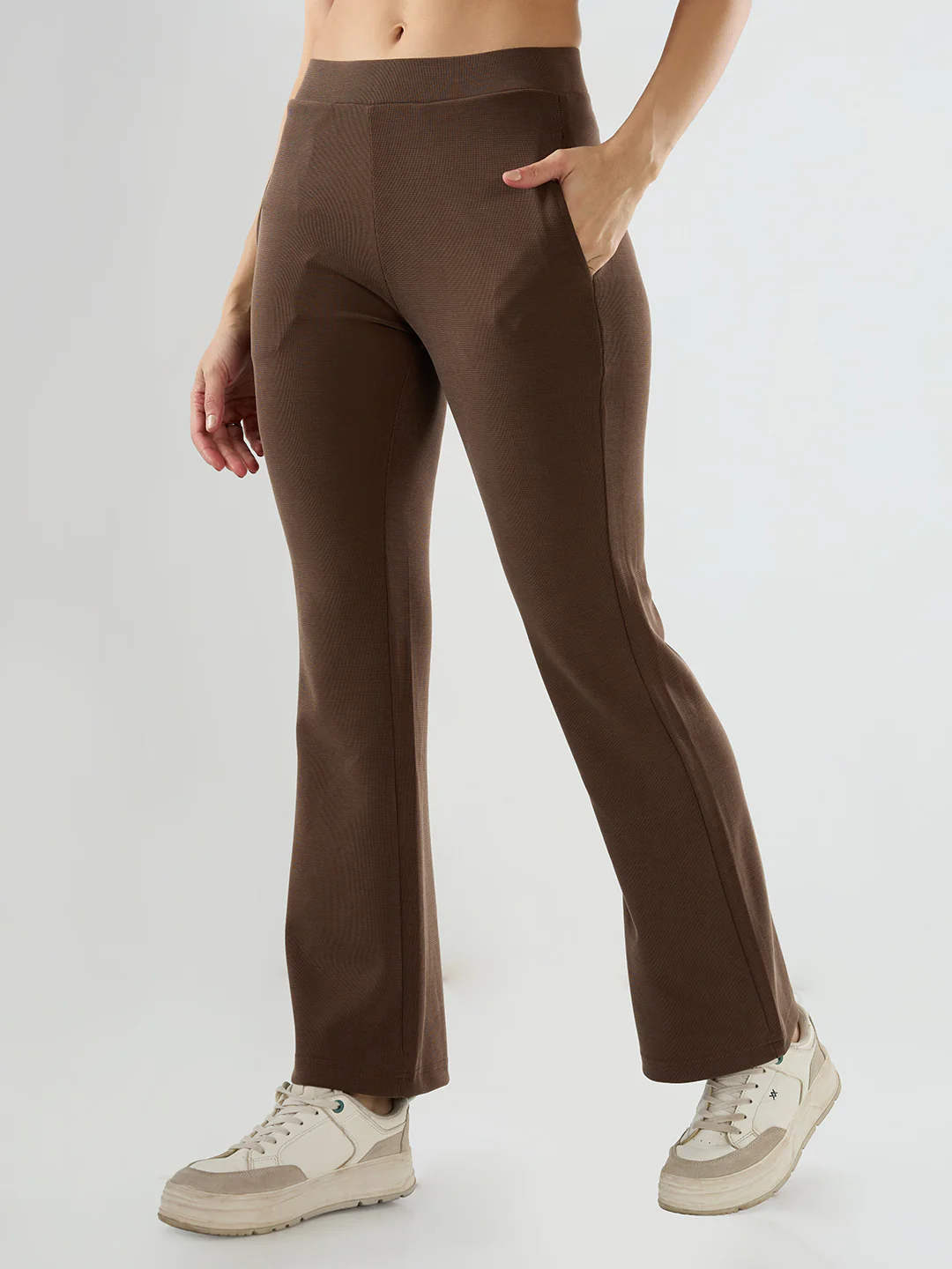 Women Trackpant Boot Cut Fit Brown Mid Rise - Image 4